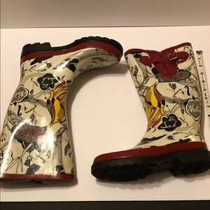 The Sak Red and Yellow Peace Patterned Rain or garden Boots , size 7